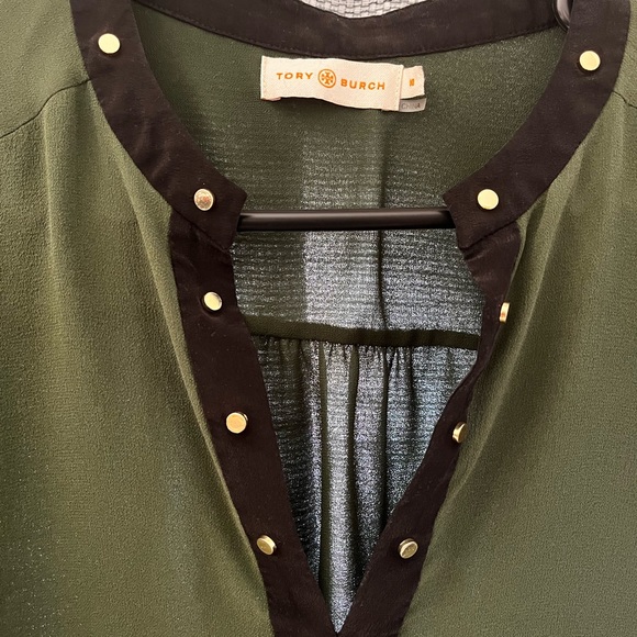 Tory Burch Silk Green Blouse with Gold & Black Accents - Picture 3 of 8